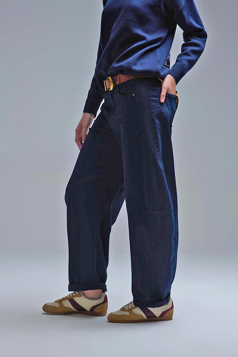 Trendy Navy Barrel Balloon Jeans with Pockets - Jeans