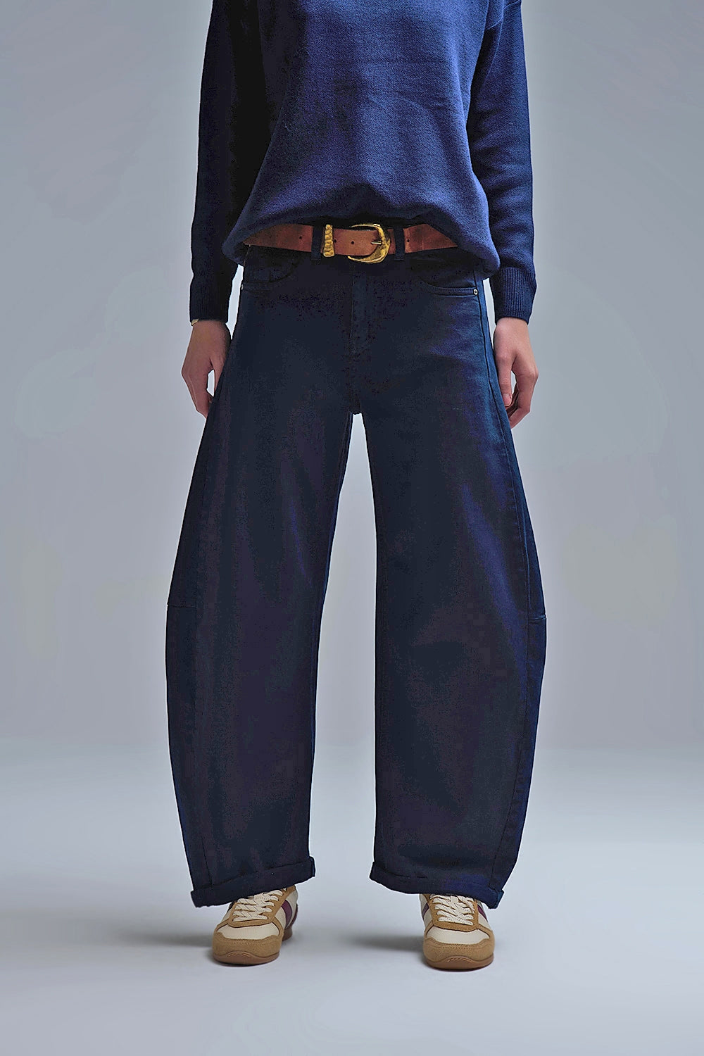 Trendy Navy Barrel Balloon Jeans with Pockets - Jeans