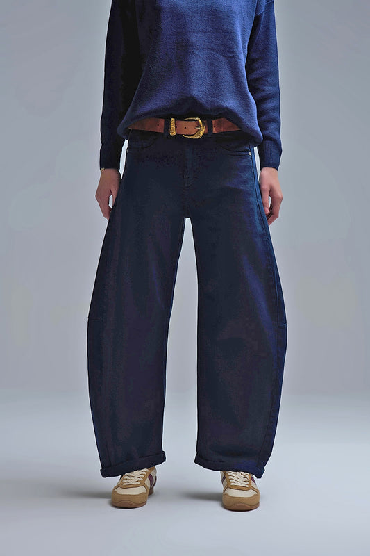Trendy Navy Barrel Balloon Jeans with Pockets - Jeans