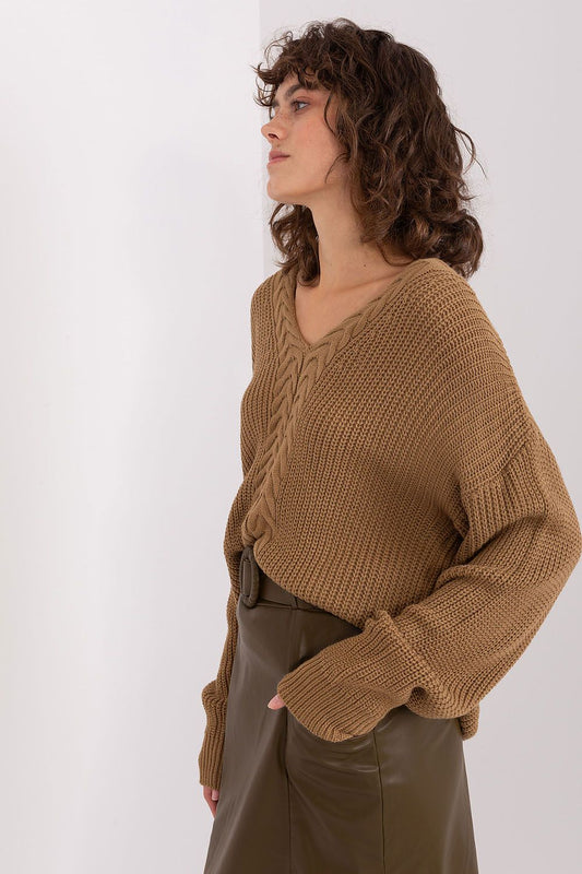 Badu Trendy V-Neck Jumper for Women in Caramel -