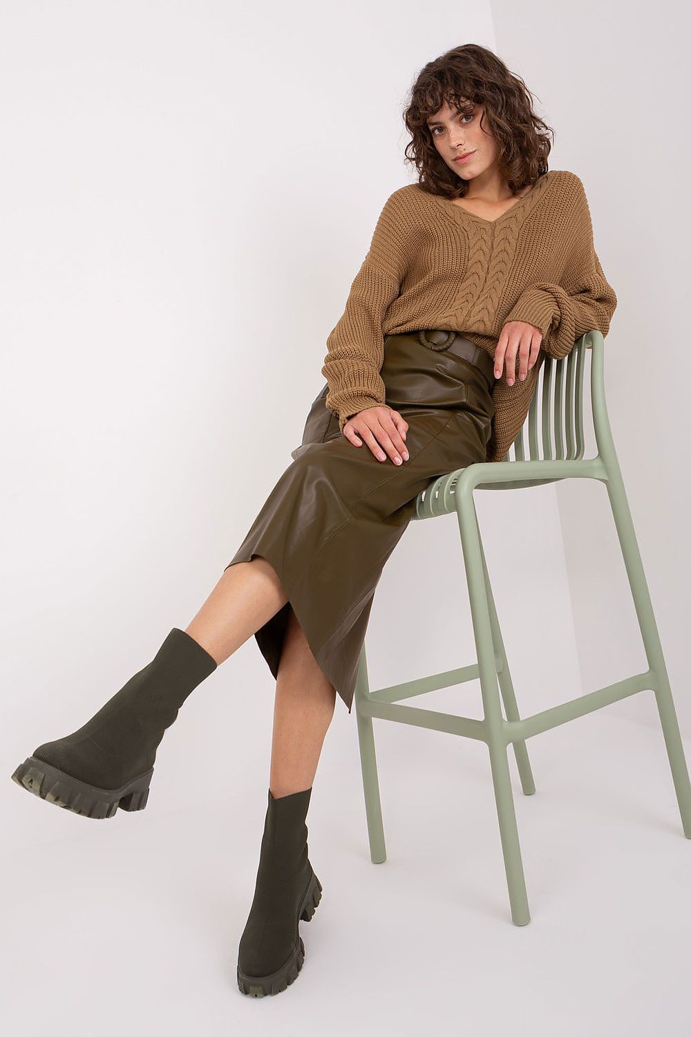Badu Trendy V-Neck Jumper for Women in Caramel -