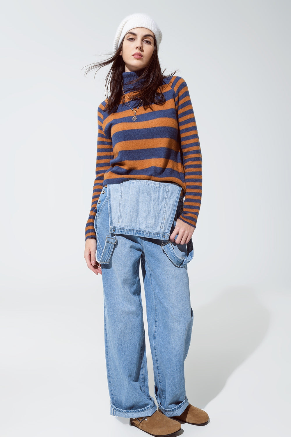 Turtleneck sweater with stripes in blue and brown - Jumpers
