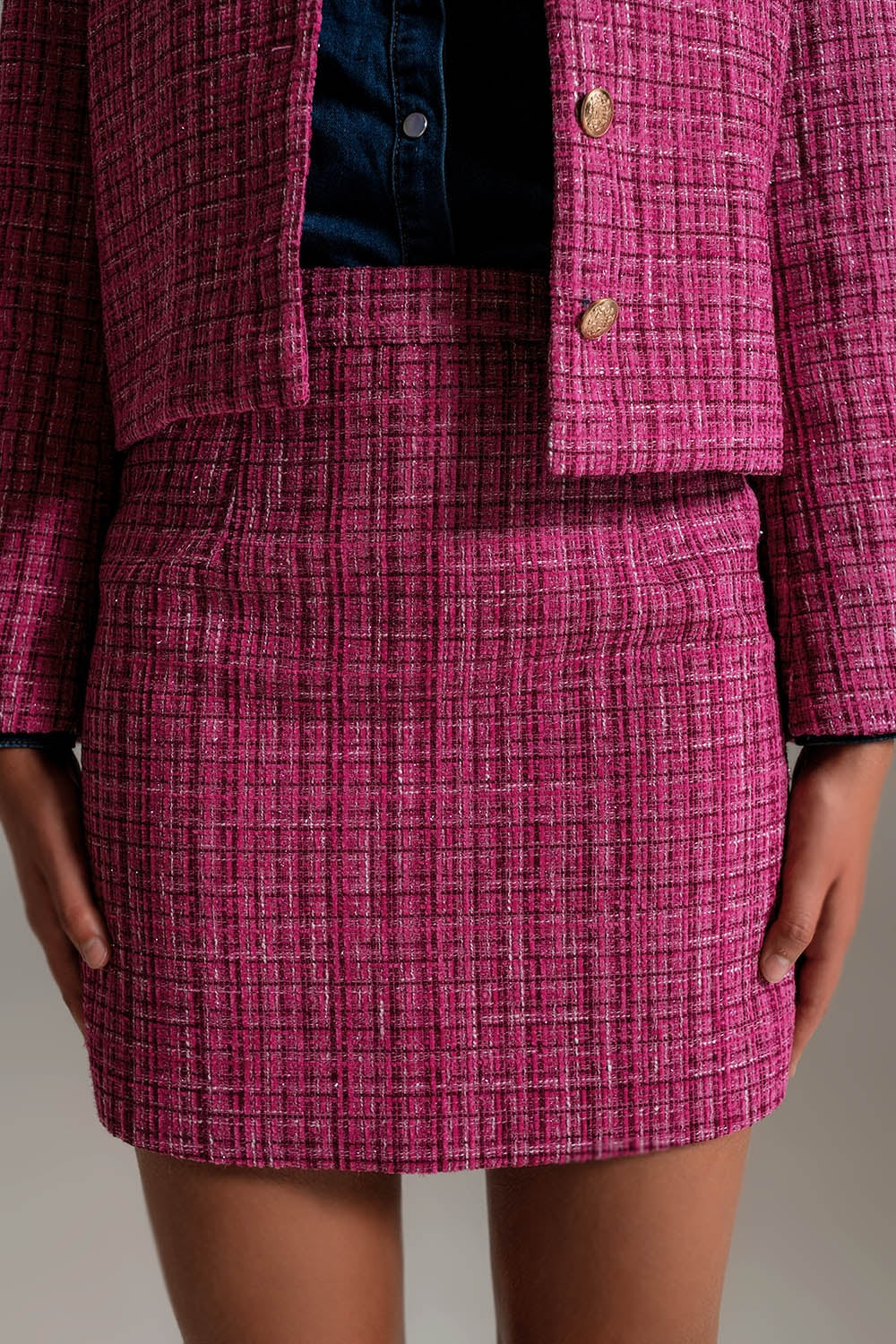 Tweed Basic Mini Skirt in Pink - Skirts