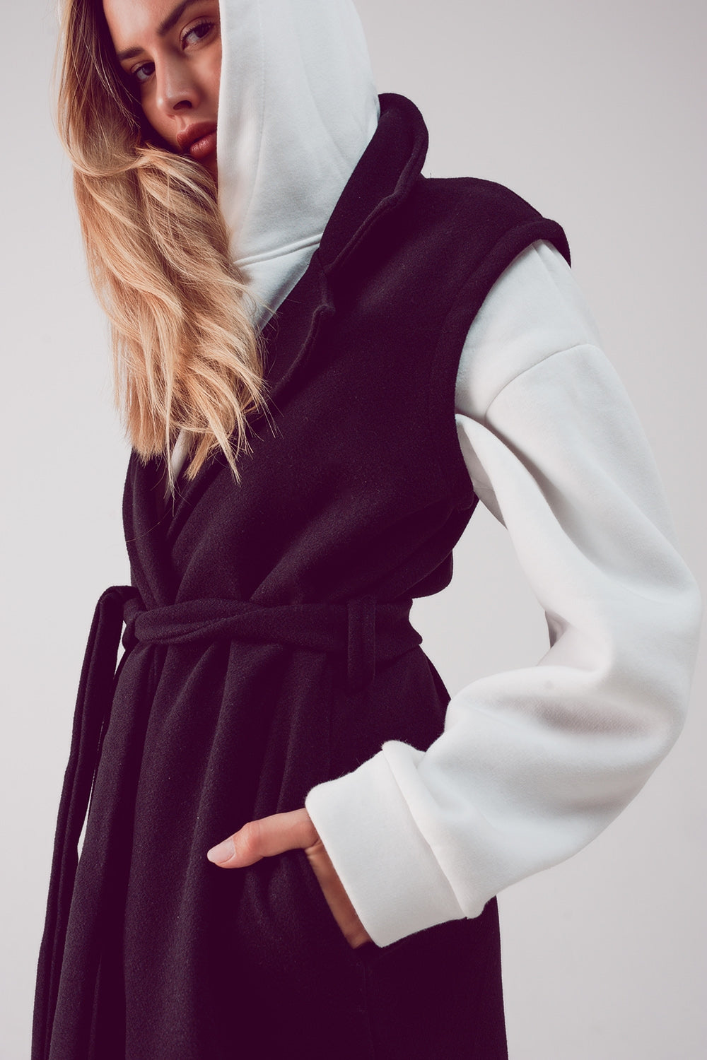 Ultra longline belted gilet in black - Vests