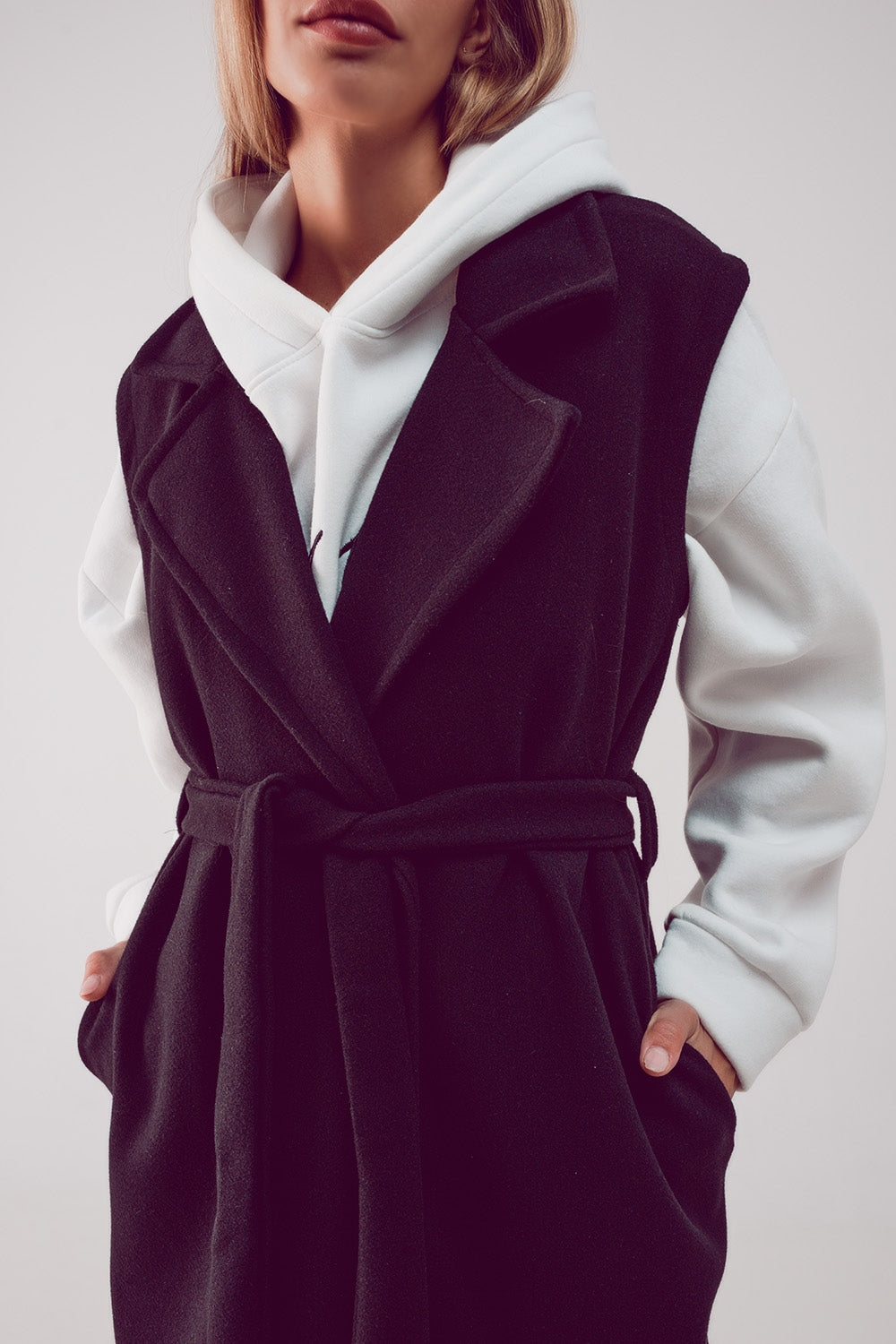 Ultra longline belted gilet in black - Vests