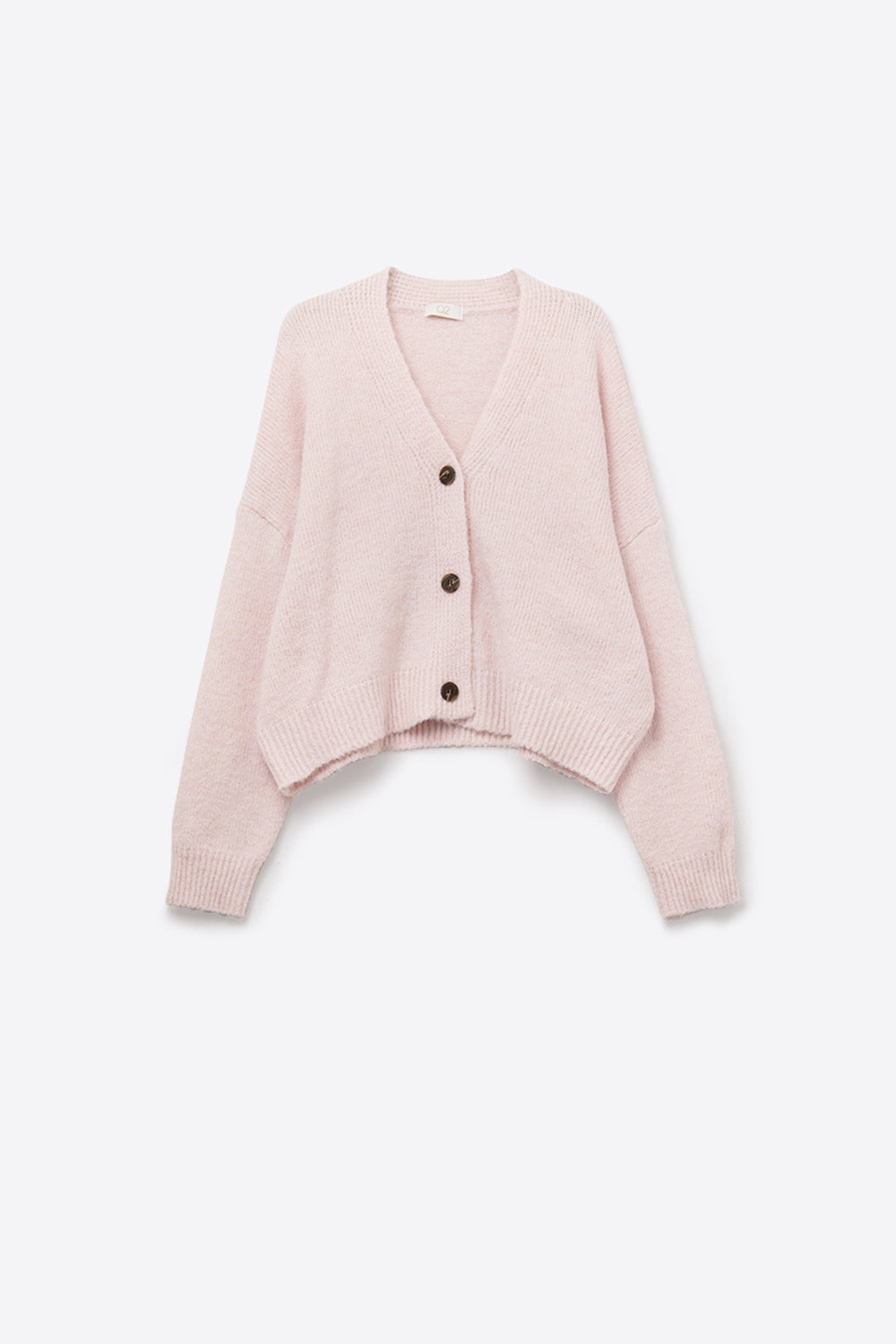 V-neck Basic baby pink Buttoned Cardigan in fluffy knitted - Sweaters