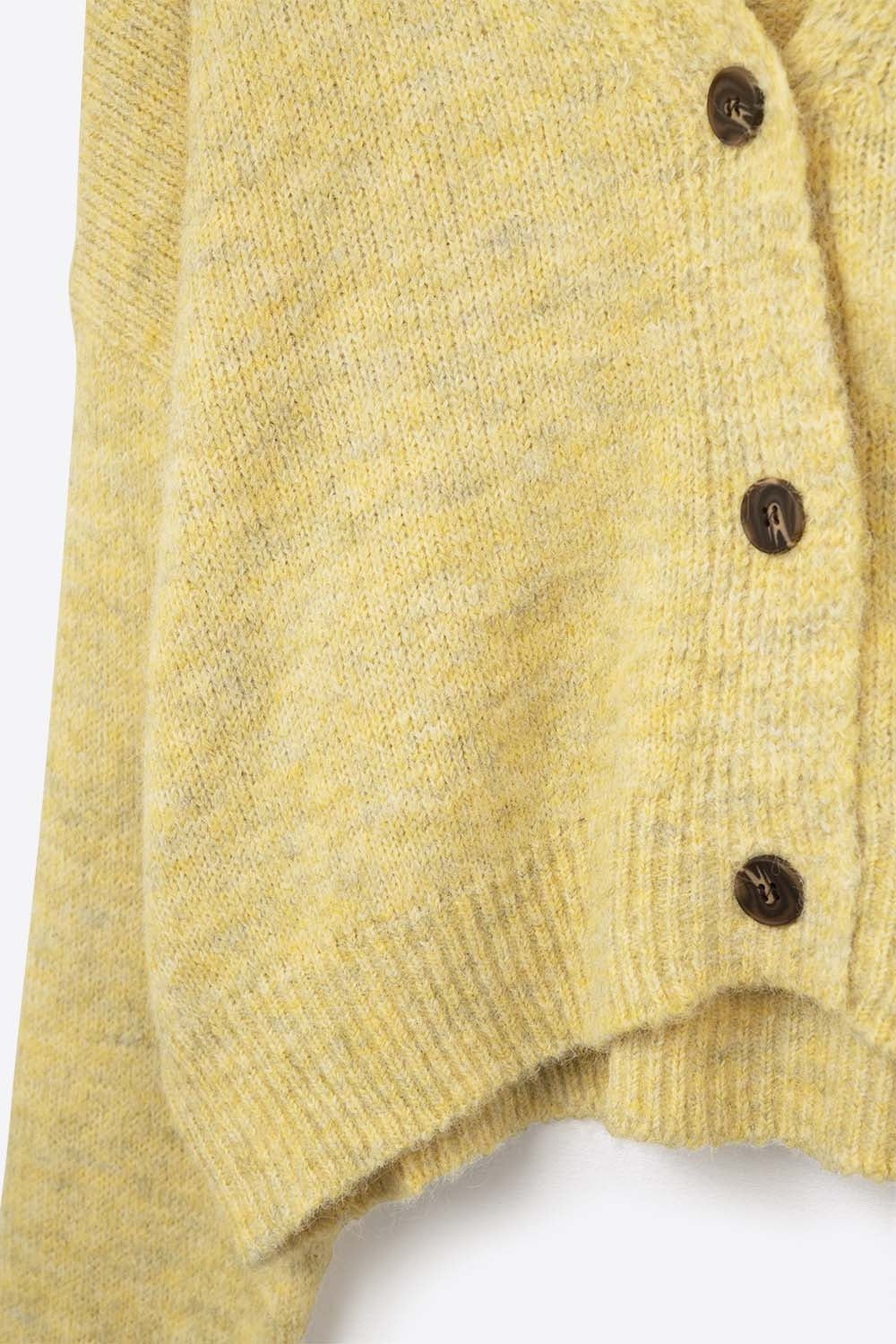 V-neck Basic yellow Buttoned Cardigan in fluffy knitted - Sweaters