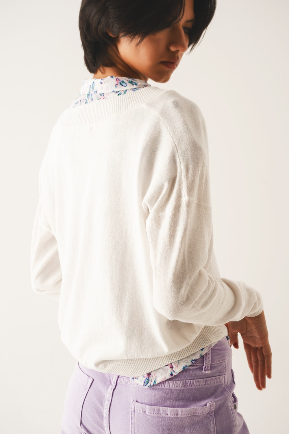 v neck fine knit sweater in cream - Jumpers