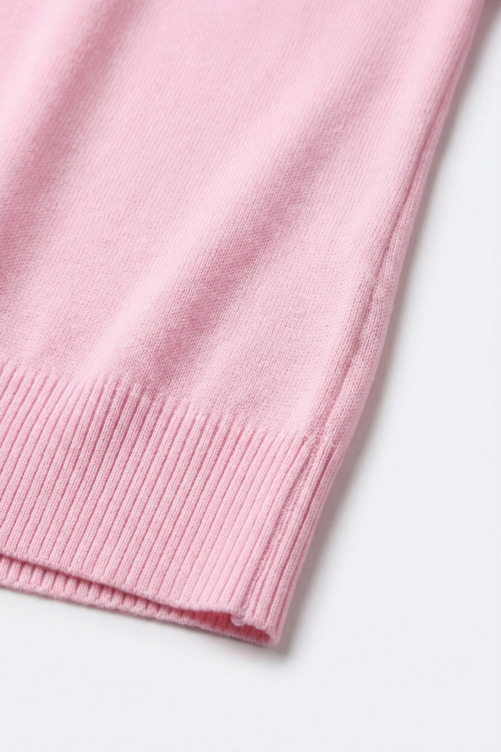 V-Neck fine Knit sweater with Ribbed Hem in pink color - Sweaters