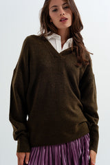 Pulôver com capuz e gola V verde