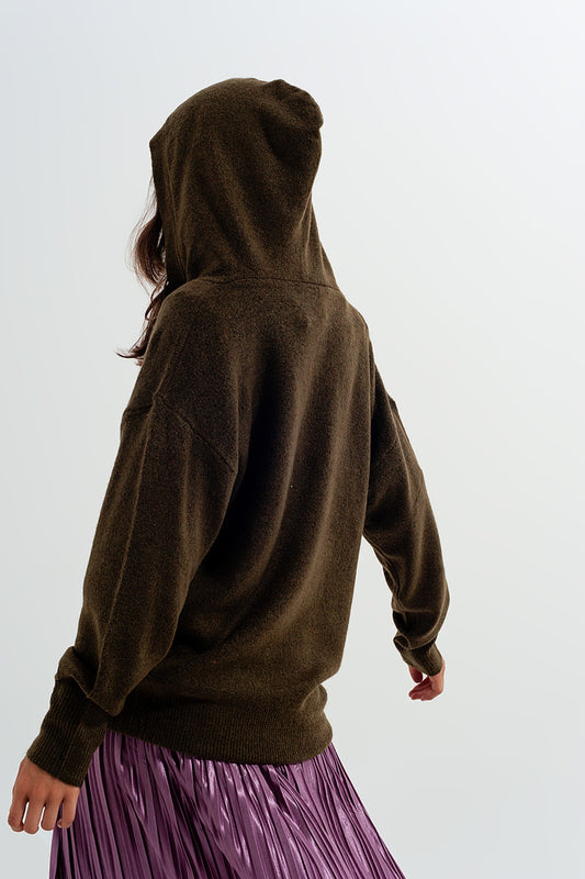 V neck hoodie jumper in green - Sweaters
