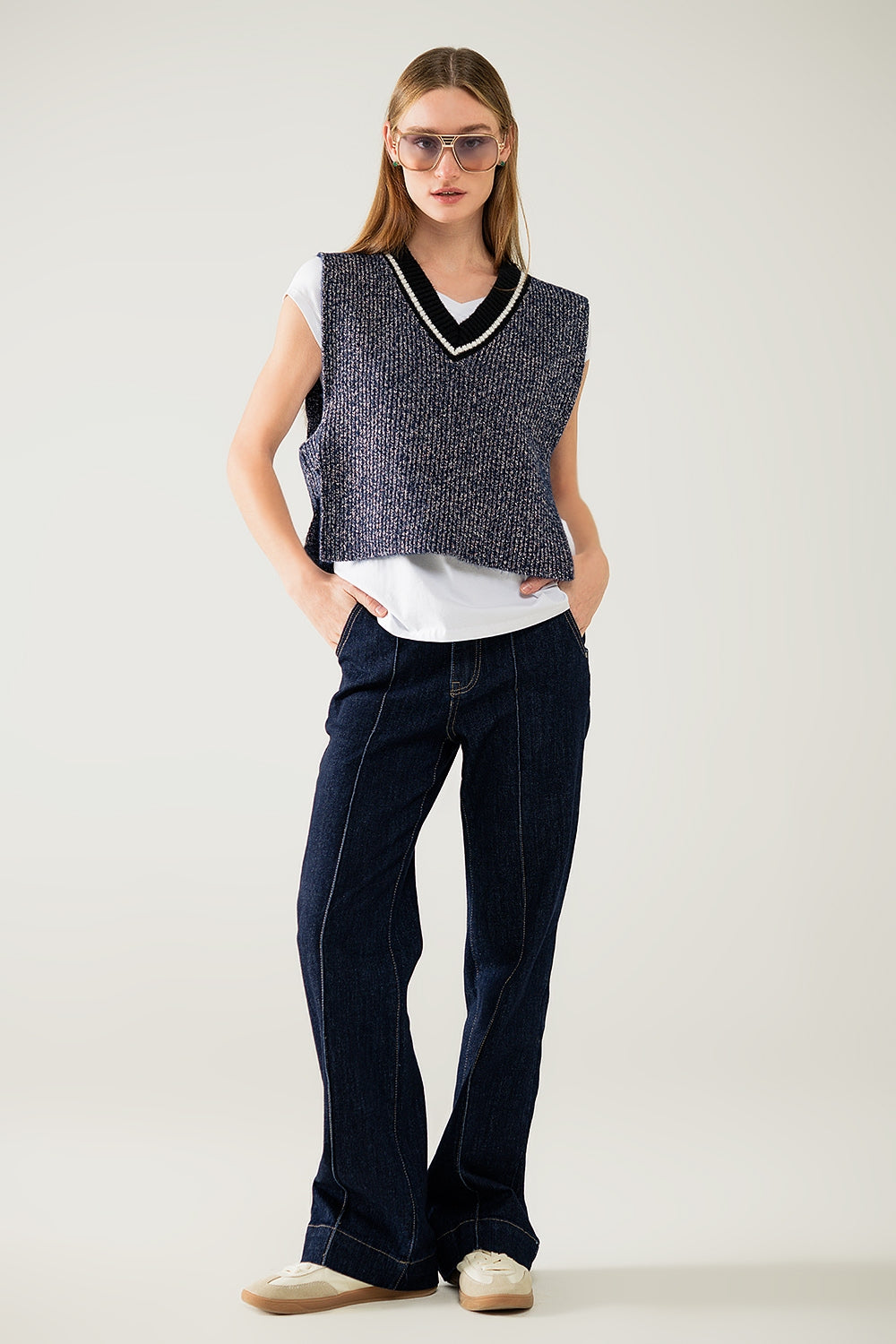 V-neck knitted vest with open side - Vests