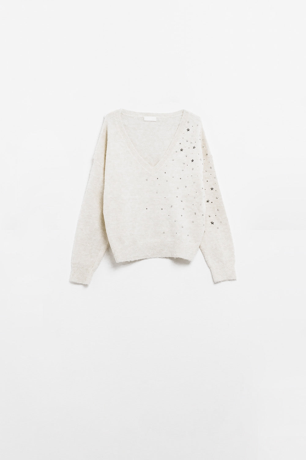 V-neck sweater embellished with metallic stars - Jumpers