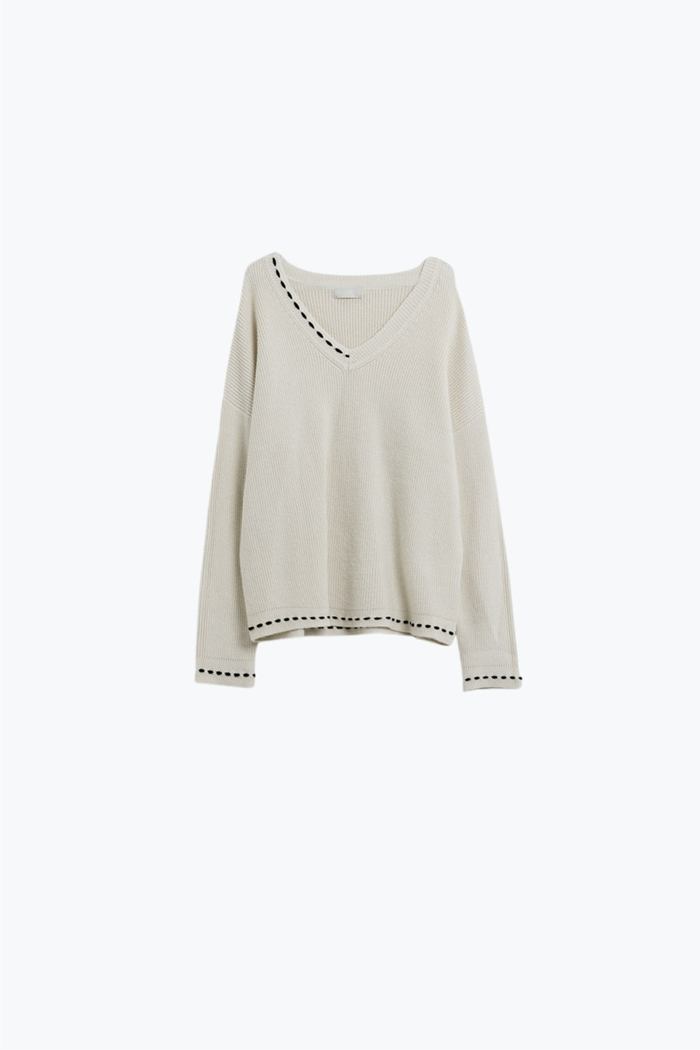 V neck sweater with black embroidered detail - Sweaters