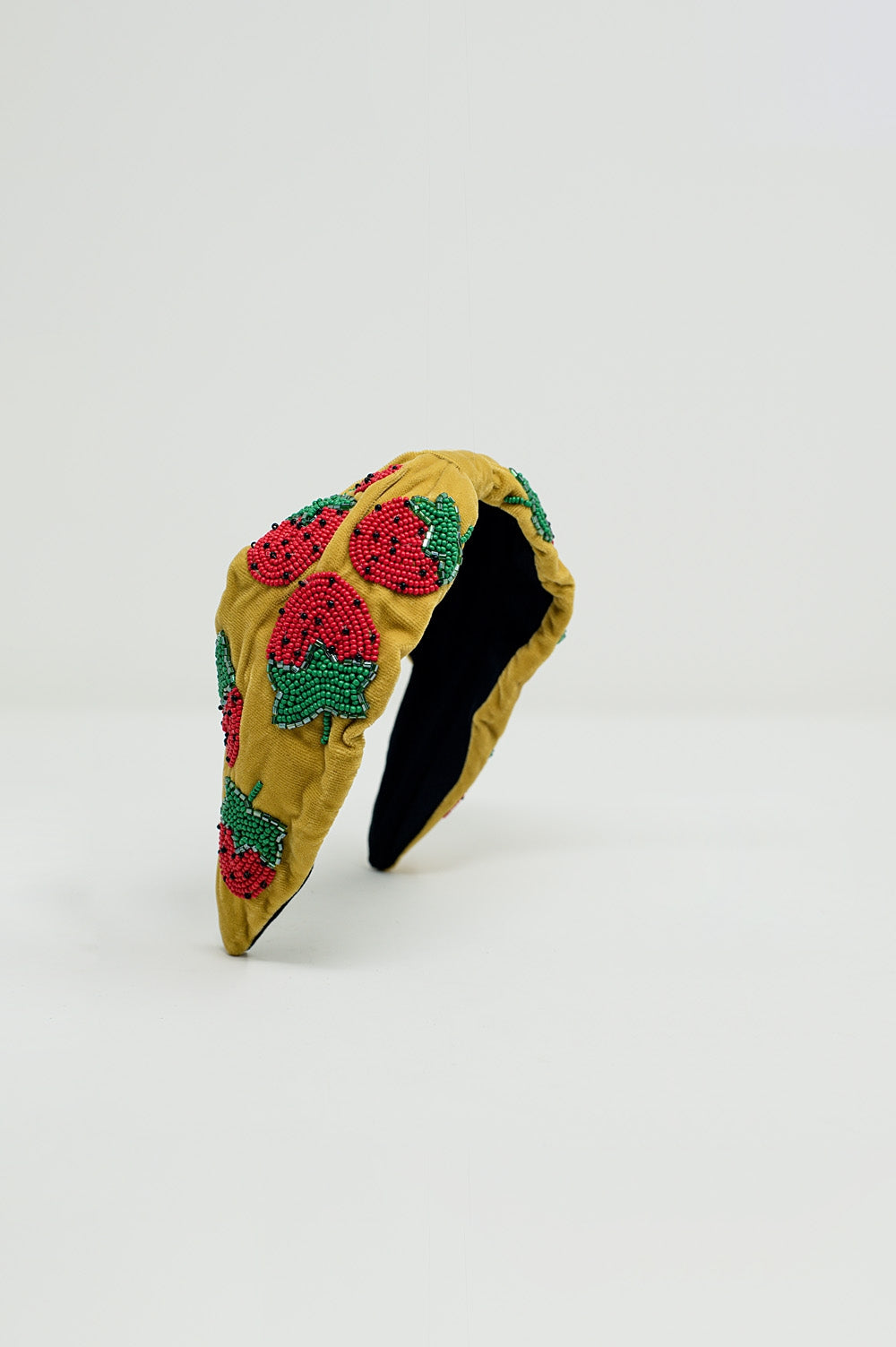 Velvet headband with strawberry-shaped bead embellishments - Headbands