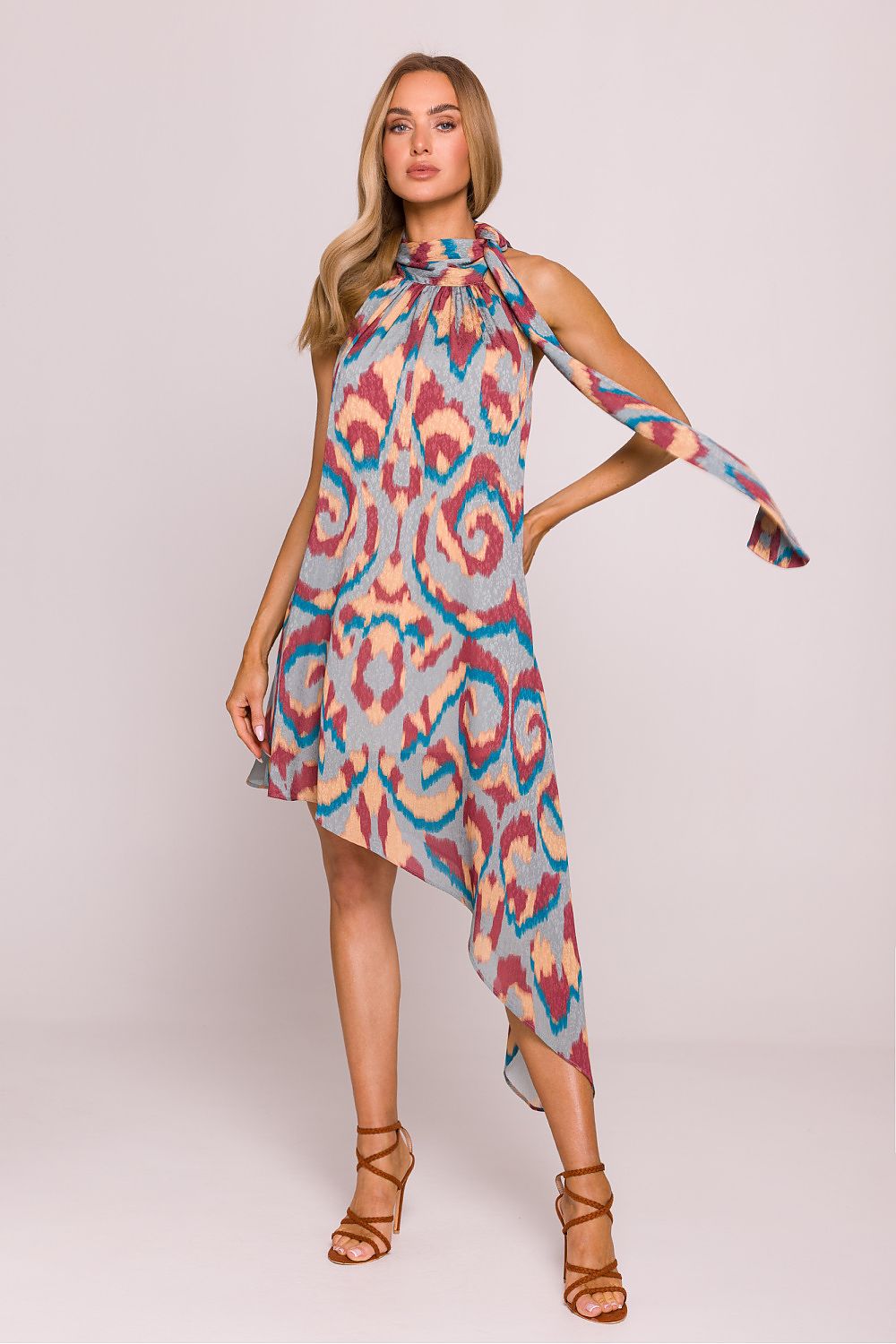 Asymmetric Halter Neck Daydress with Colourful Print multicolor - Dresses