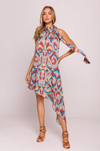 Asymmetric Halter Neck Daydress with Colourful Print