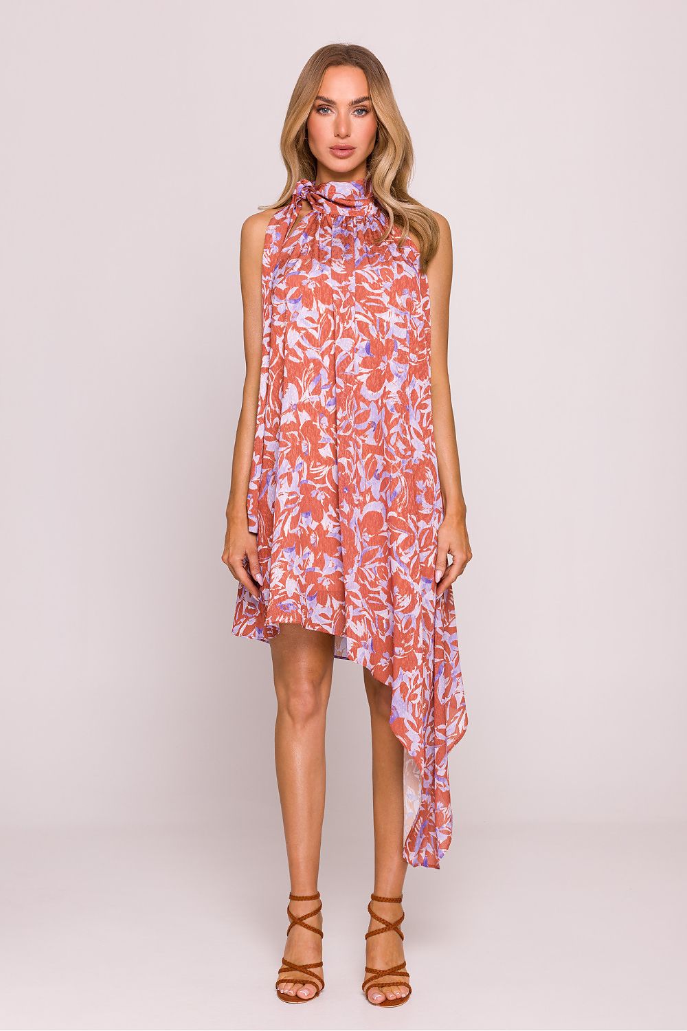 Asymmetric Halter Neck Daydress with Colourful Print multicolor 2 - Dresses