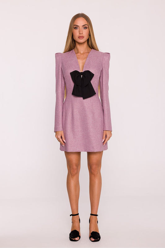 Moe Long Sleeve Mini Dress with Bow - Trendy Fashion - Dresses