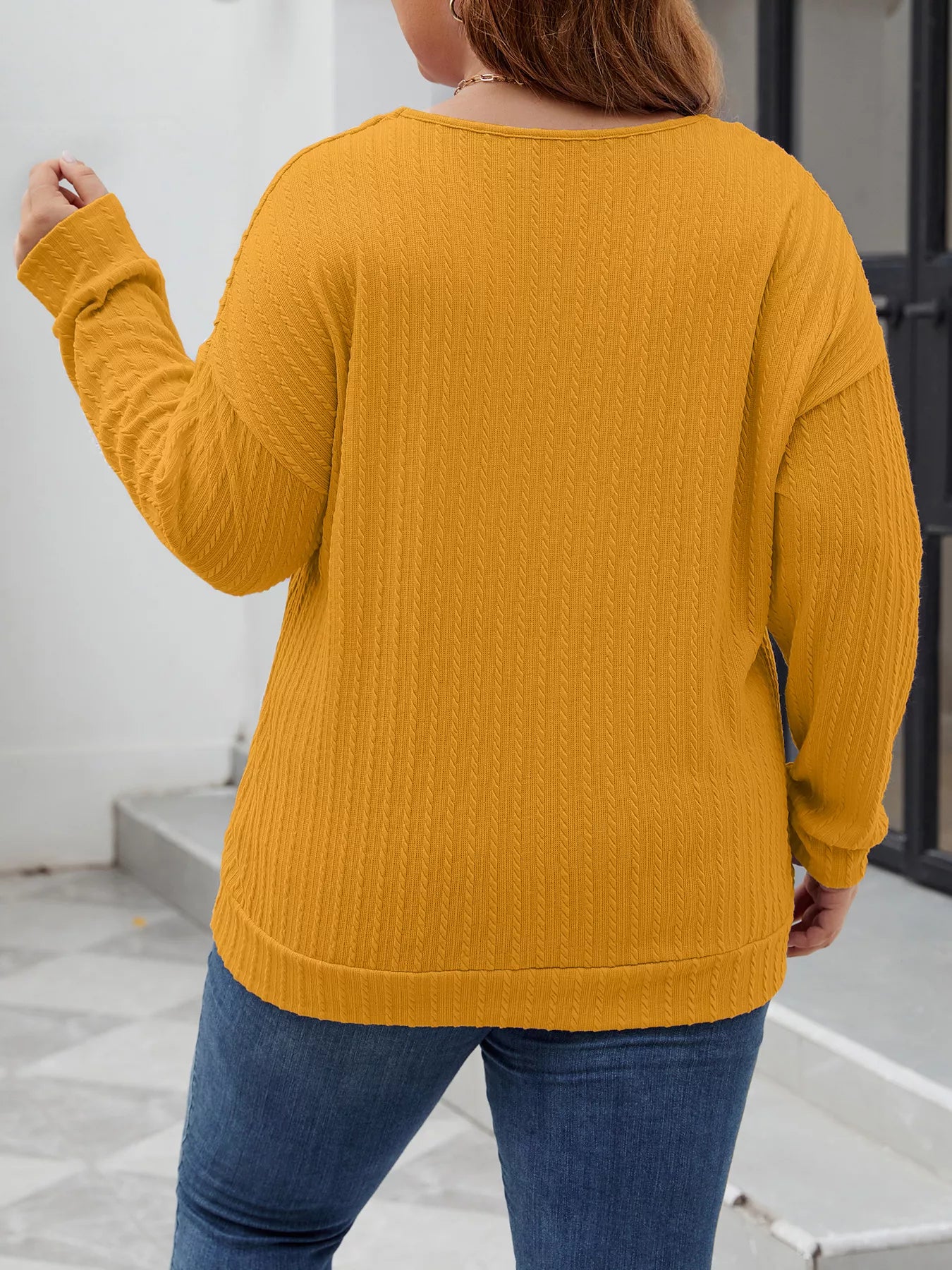Plus Size V-Neck Dropped Shoulder Blouse - Blouse