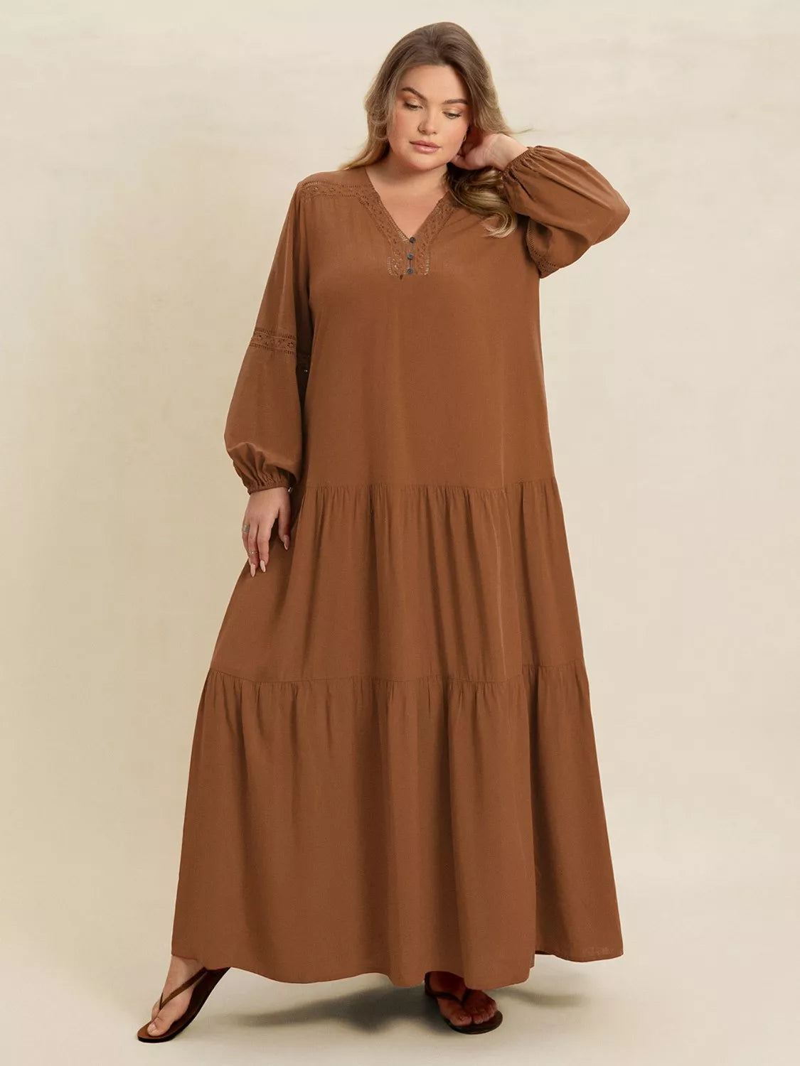 Plus Size Bohemian Tiered Maxi Dress with Balloon Sleeves | Lua Boutique Plus Size Bohemian Tiered Maxi Dress with Balloon Sleeves | Lua Boutique