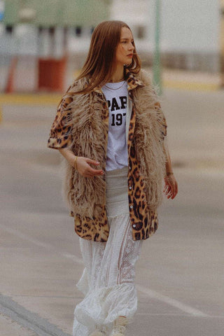 vest in beige in long fur