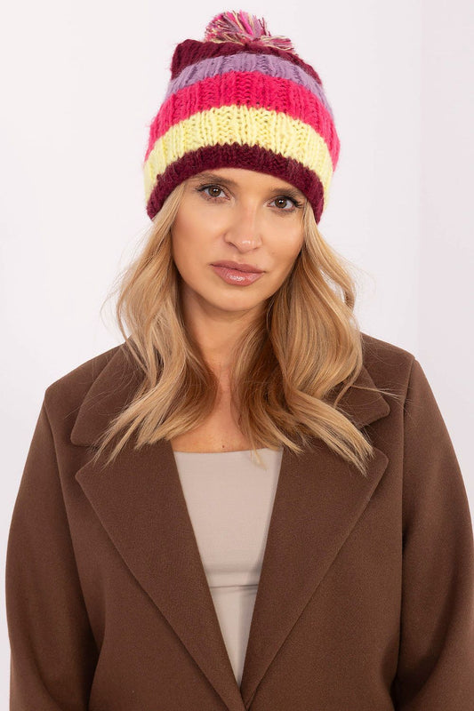Vibrant Knit Hat for Women - Trendy Striped Beanie red one-size-fits-all - Hats
