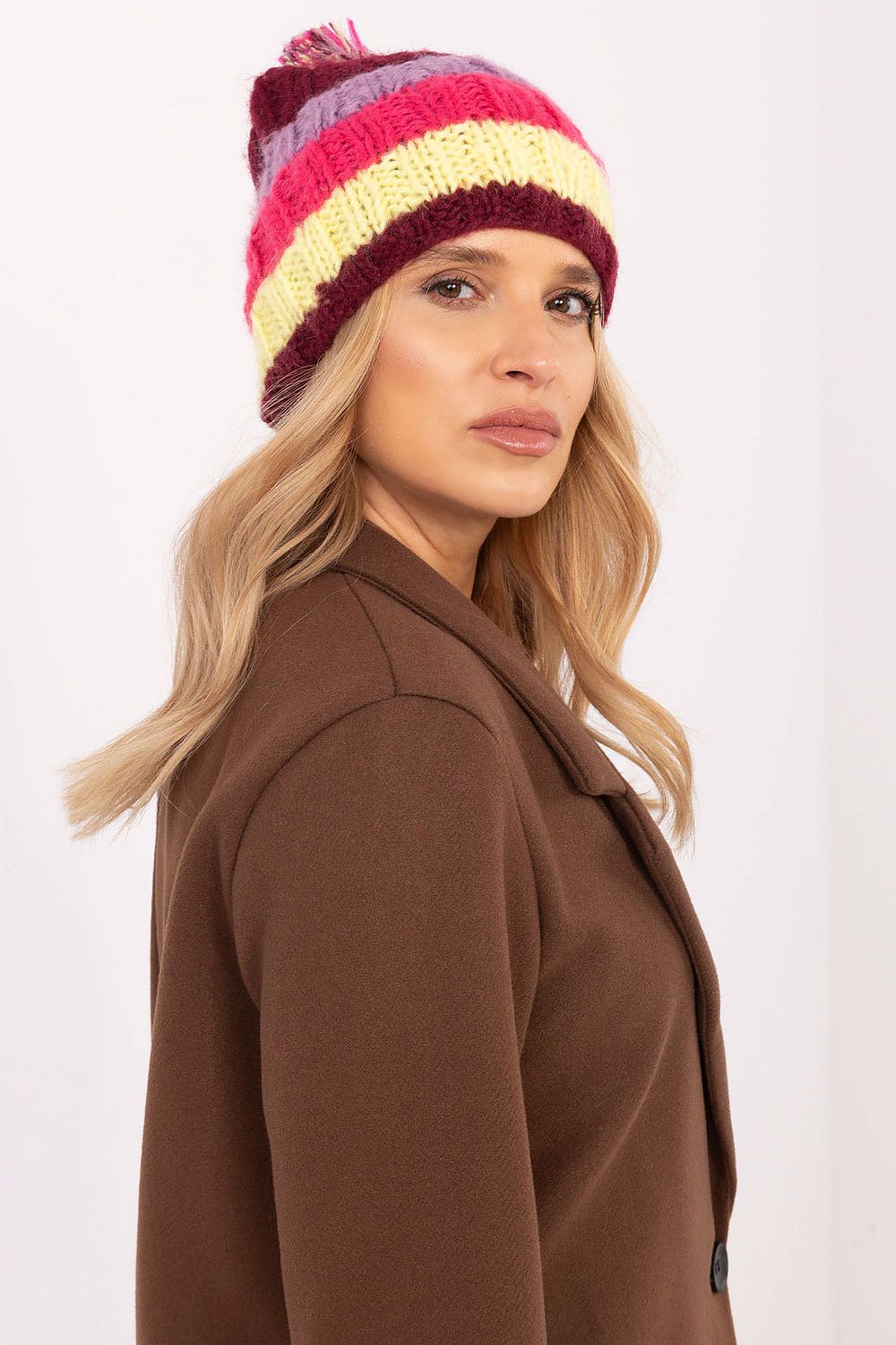 Vibrant Knit Hat for Women - Trendy Striped Beanie - Hats