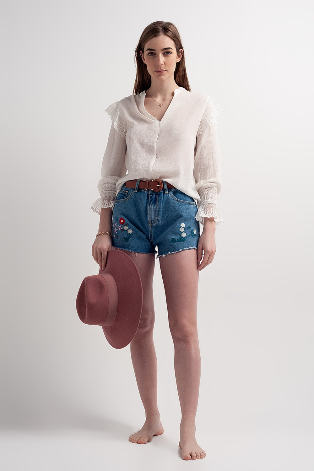 Volume sleeve blouse with cuff sleeve in oyster - Blouses