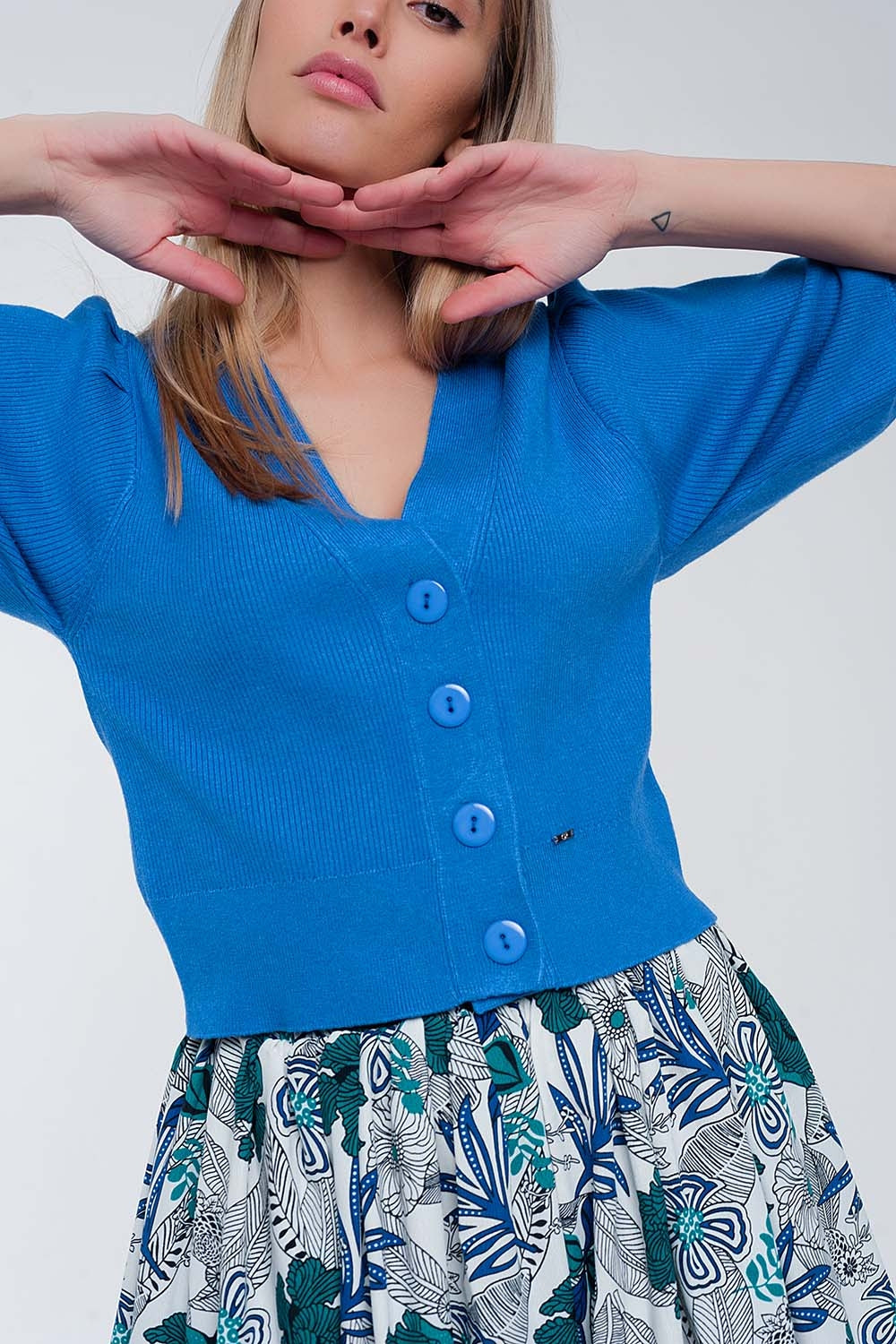 Volume sleeve cardigan in blue - Cardigans