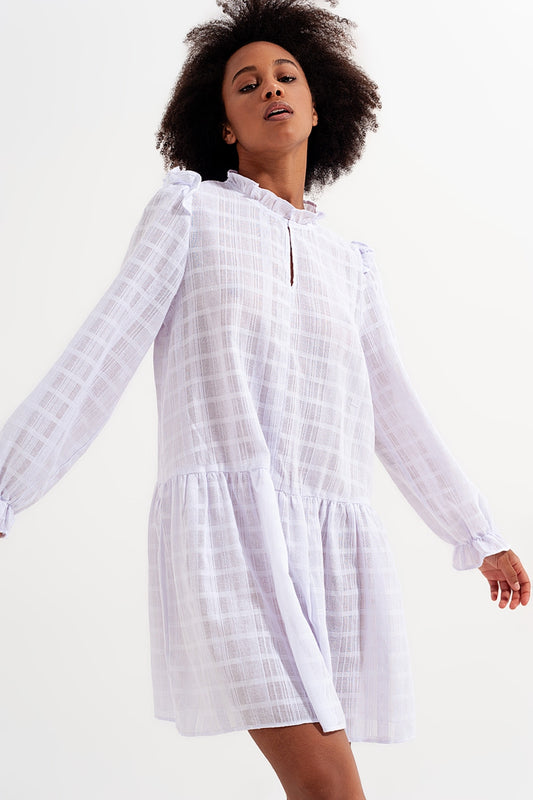 Voluminous mini dress with ruffles in white - Dresses