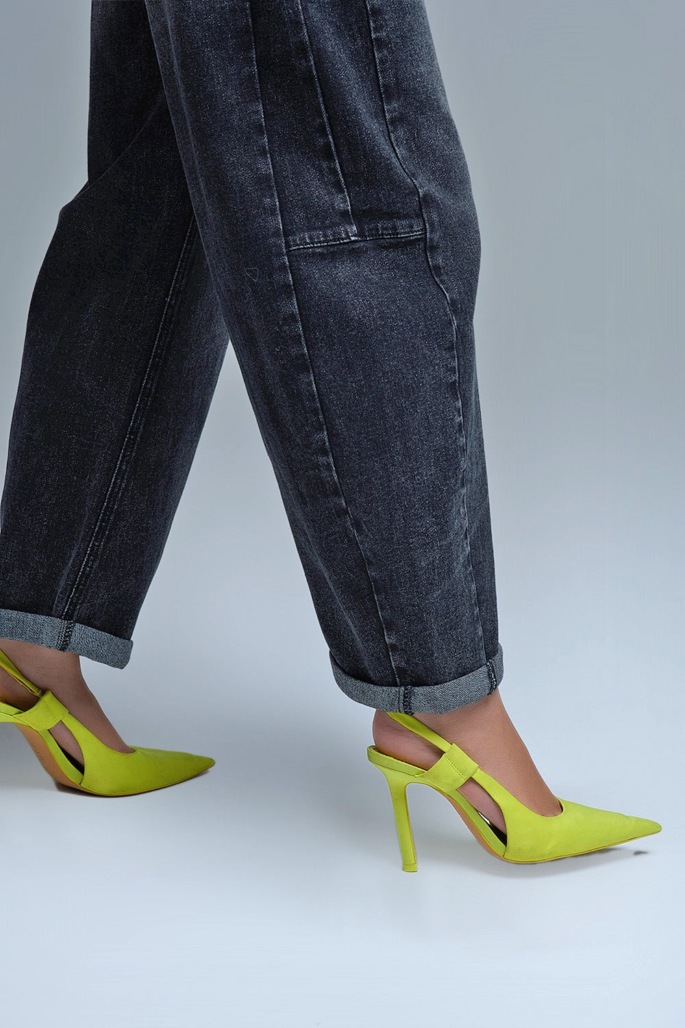 Washed Black Barrel Jeans With Seam Detail - Jeans