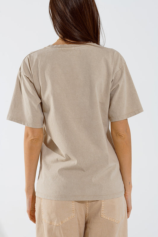 Washed Effect Hawaii T-Shirt In Beige - T-Shirts