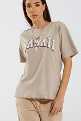 T-shirt hawaïen à effet délavé en beige
