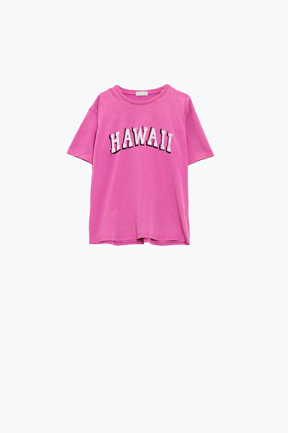 Washed Effect Hawaii T-Shirt In Fuchsia - Tops