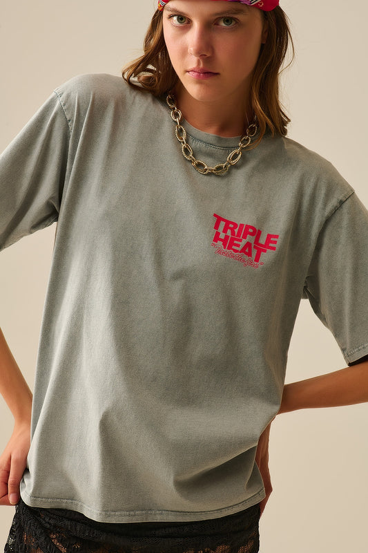 Washed grey relaxed fit Short Sleeve TRIPLE HEAT LOGO T-shirt - T-Shirts