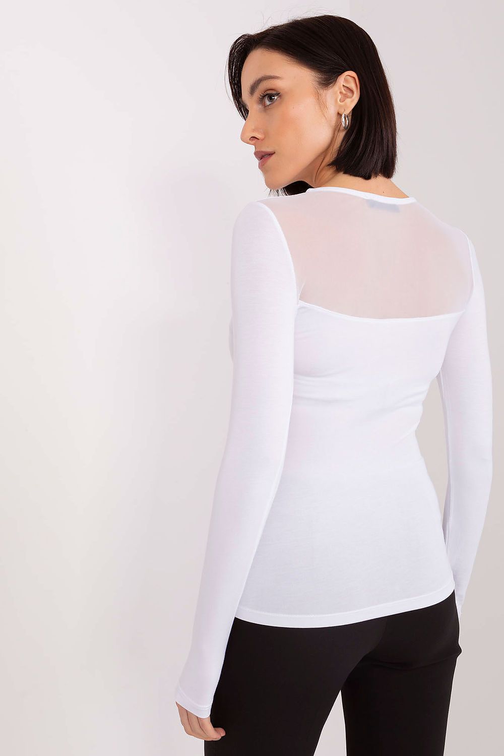 BFG White Blouse with Sheer Back Detail and Long Sleeves for Stylish Outfits