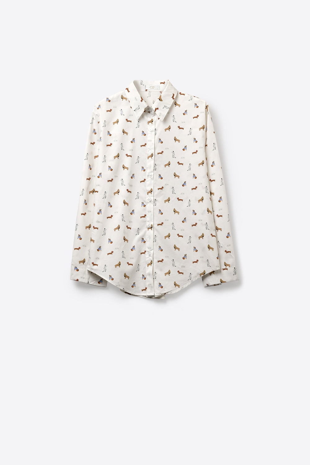 White Button-Up Shirt with Dog Print Pattern - Shirts