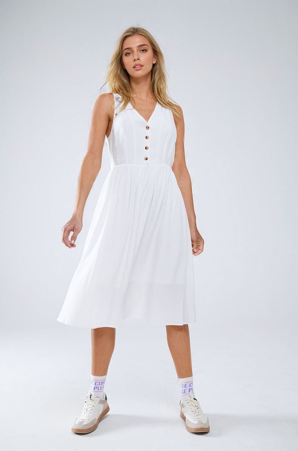 White dress with button detail - Dresses