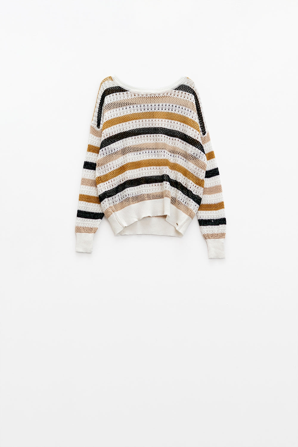 White knit sweater with multicolored stripes - Jumpers