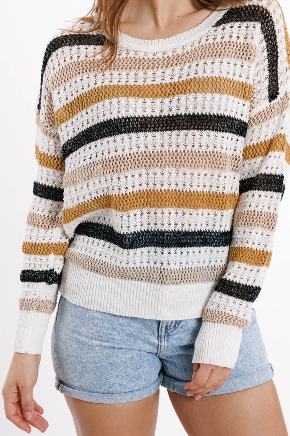 White knit sweater with multicolored stripes - Jumpers
