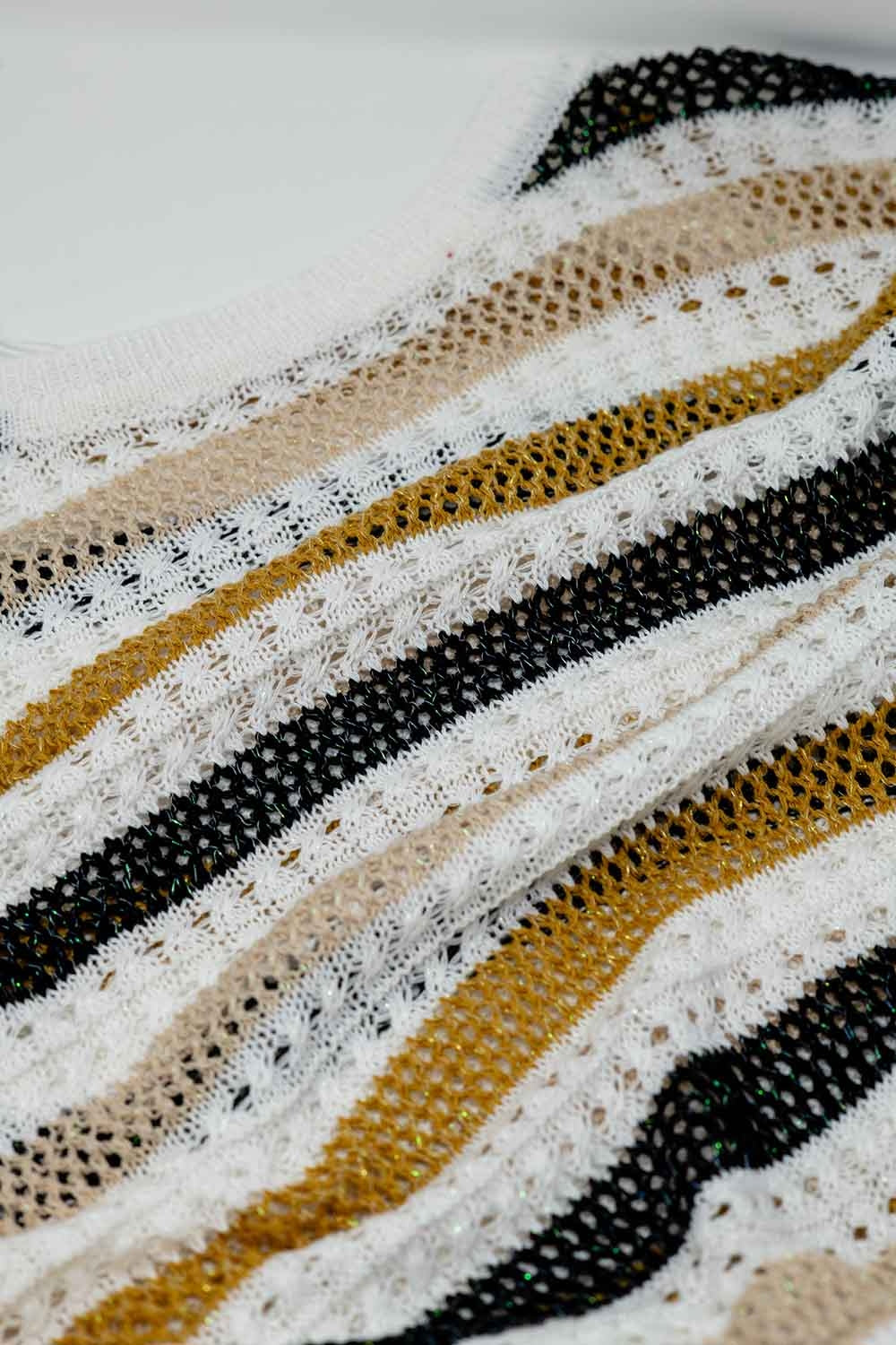 White knit sweater with multicolored stripes - Jumpers