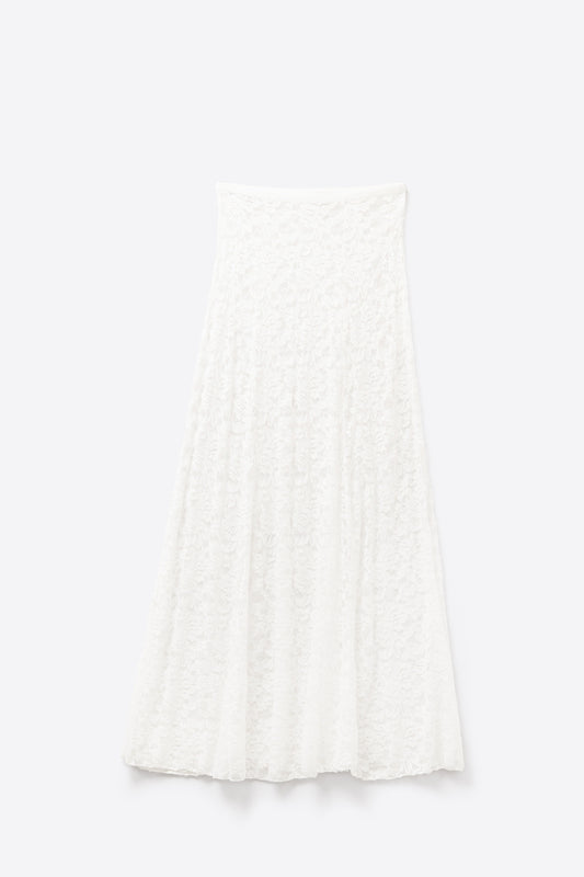 White Lace maxi Skirt With Floral design - Skirts