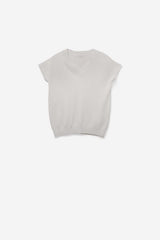 White lightweight knit V-neck sweater with short sleeves