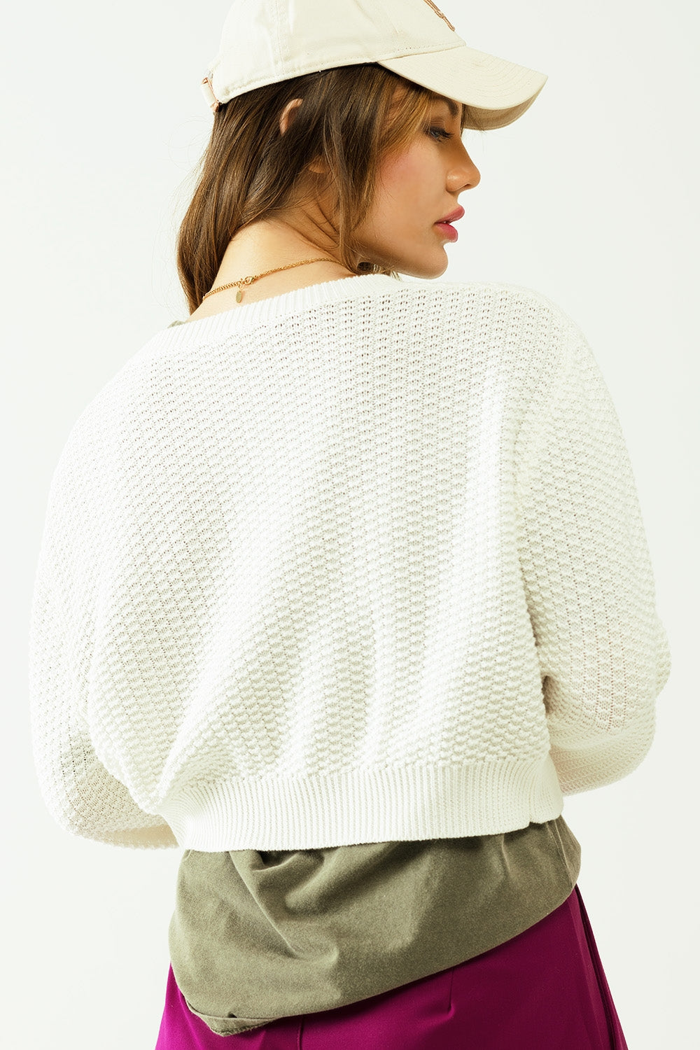 White long sleeve cardigan with button closure and front pockets - Cardigans