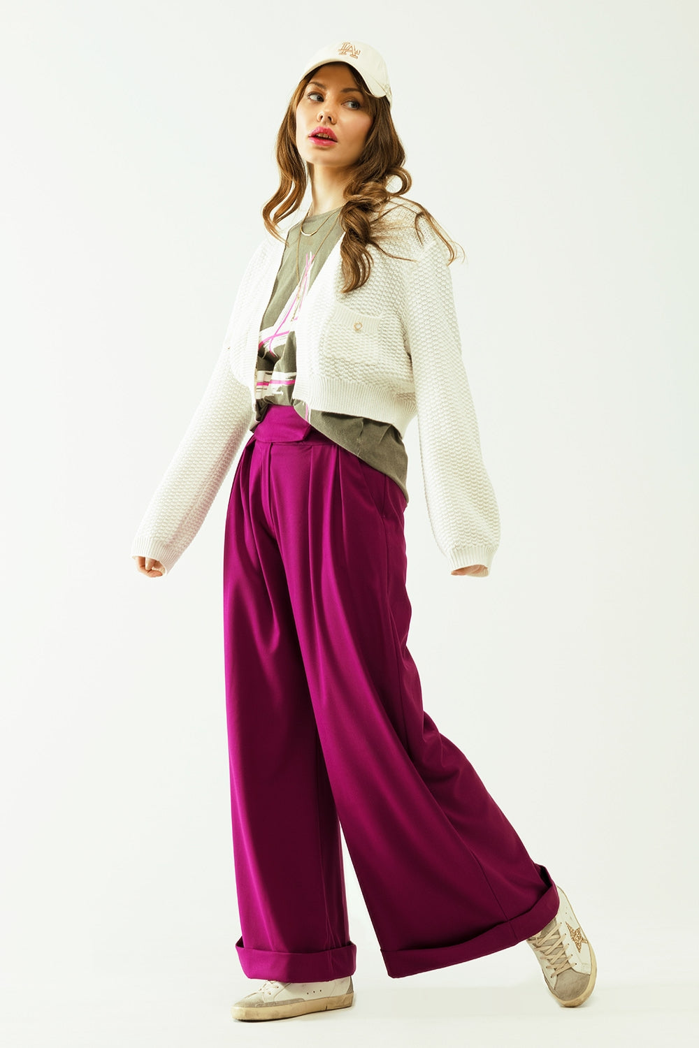 White long sleeve cardigan with button closure and front pockets - Cardigans