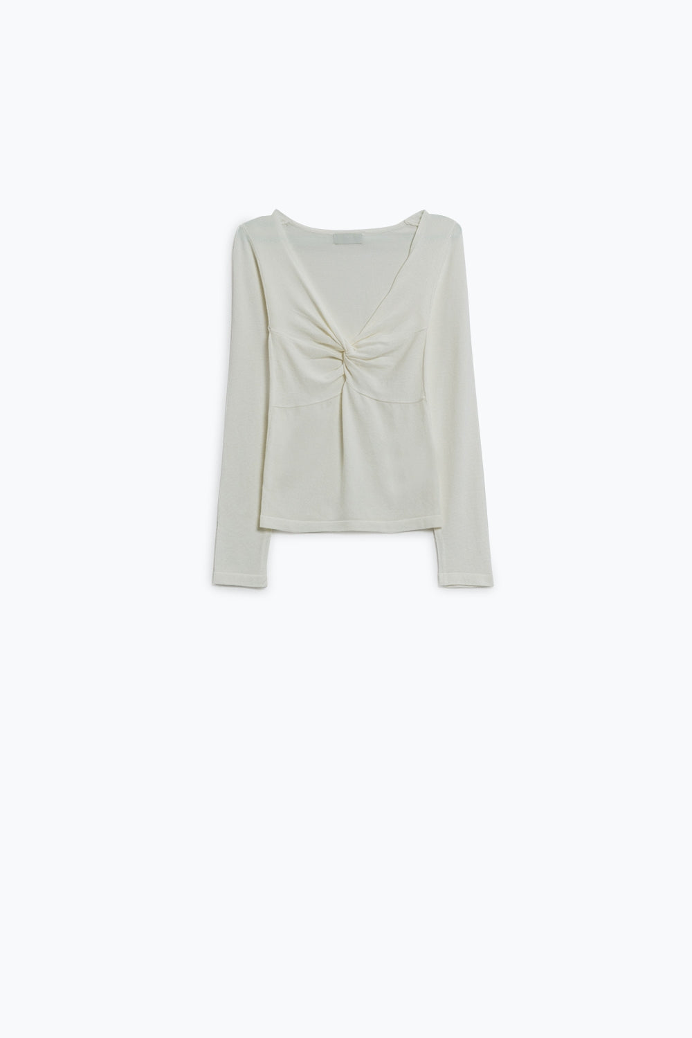 White Long Sleeve Shirt With Knot Detail and V-neck - Jumpers