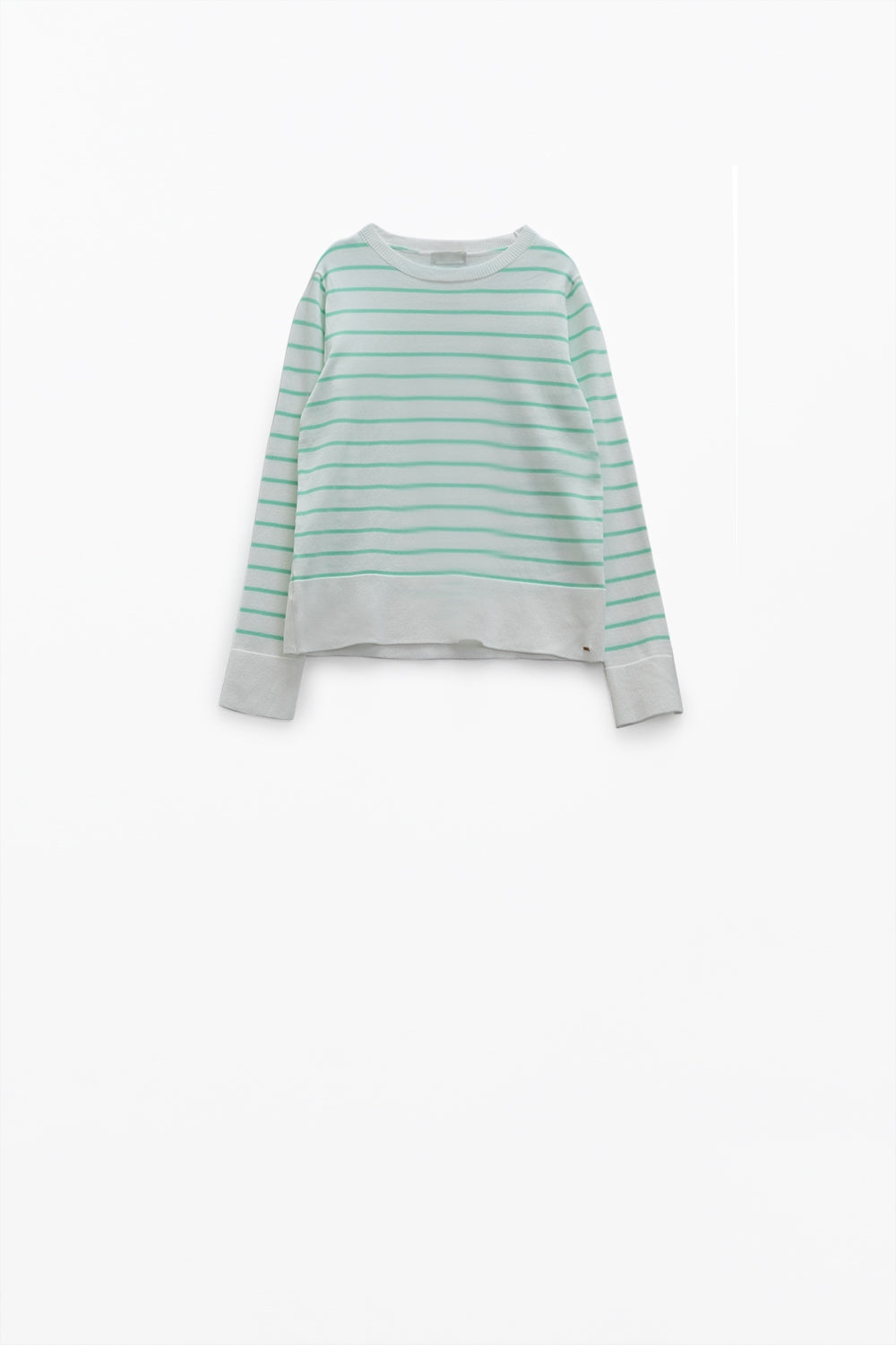 White long sleeves sweater with light green stripes - Jumpers
