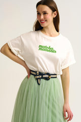 White Matcha Moments Embroidered Tee in Green