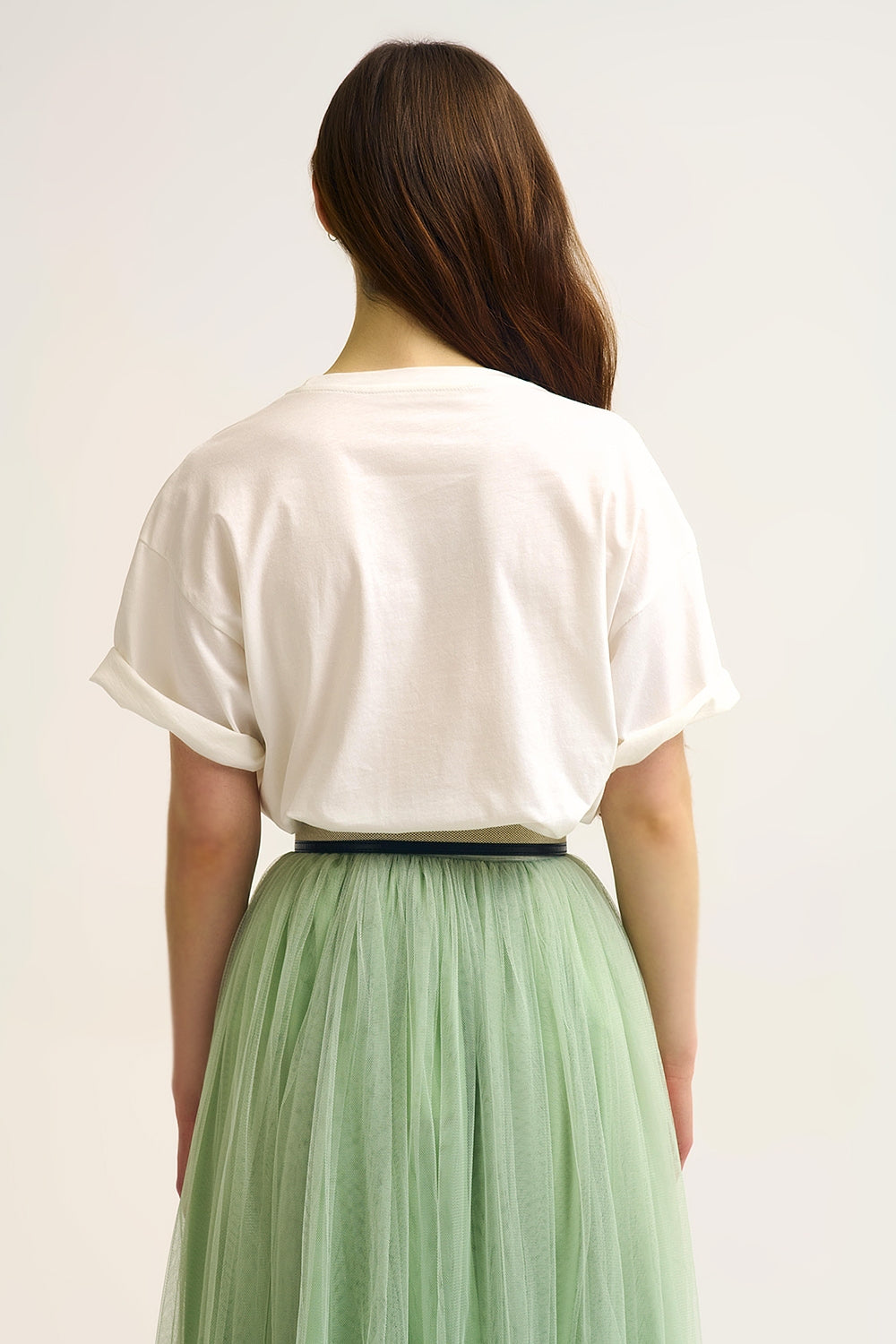 White Matcha Moments Embroidered Tee in Green - Tops